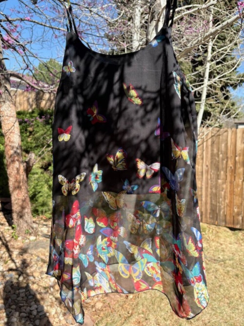 Butterflies in flight black voile cami sharkbite hem sz S